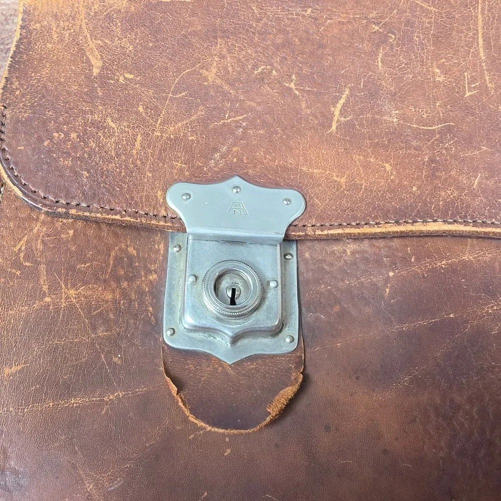 Vintage Leather Briefcase Mens Large Brown Good Patina Satchel Bag